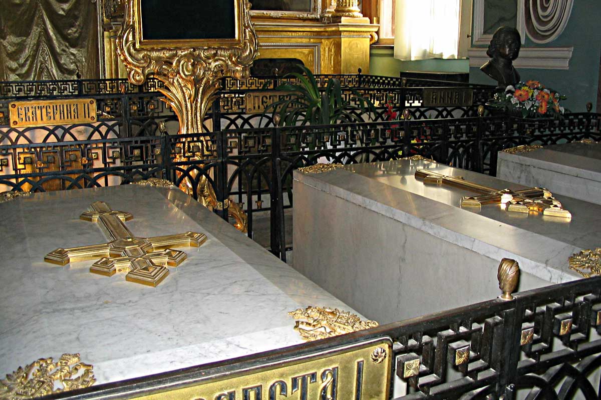 The Cathedral of Peter and Paul. The gravestones on the Russian tsars' tombs